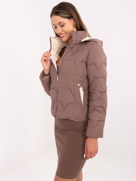 Brązowa przejściowa kurtka z kieszeniami