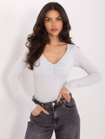 Jasnoszara damska bluzka basic z długim rękawem