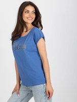 Hurt Ciemnoniebieski bawełniany t-shirt z napisem