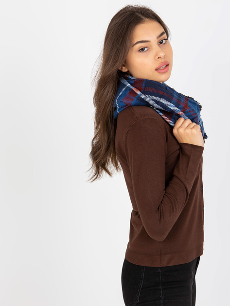 Hurt Granatowo-bordowy komin z nadrukiem w kratę