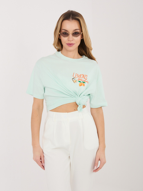 Miętowy damski t-shirt z letnim nadrukiem SUBLEVEL
