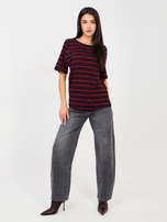 Czarno-czerwony bawełniany t-shirt basic RUE PARIS 