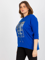 Hurtownia Ciemnoniebieska bluzka plus size z aplikacją