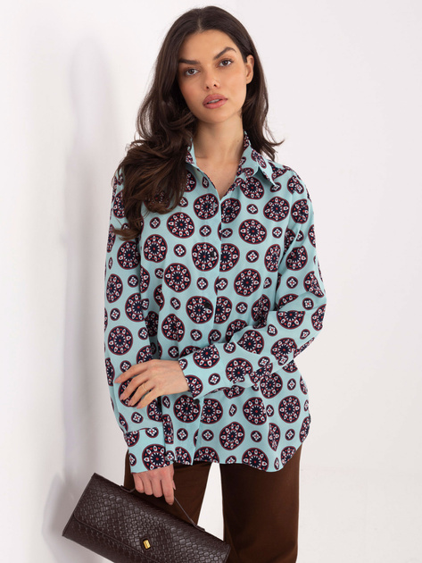 Miętowa klasyczna koszula z nadrukiem