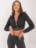 Ciemnoszara melanżowa krótka rozpinana bluza dresowa Ann RUE PARIS 