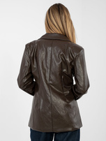 Czekoladowa skórzana marynarka z zapięciem na guzik RUE PARIS 