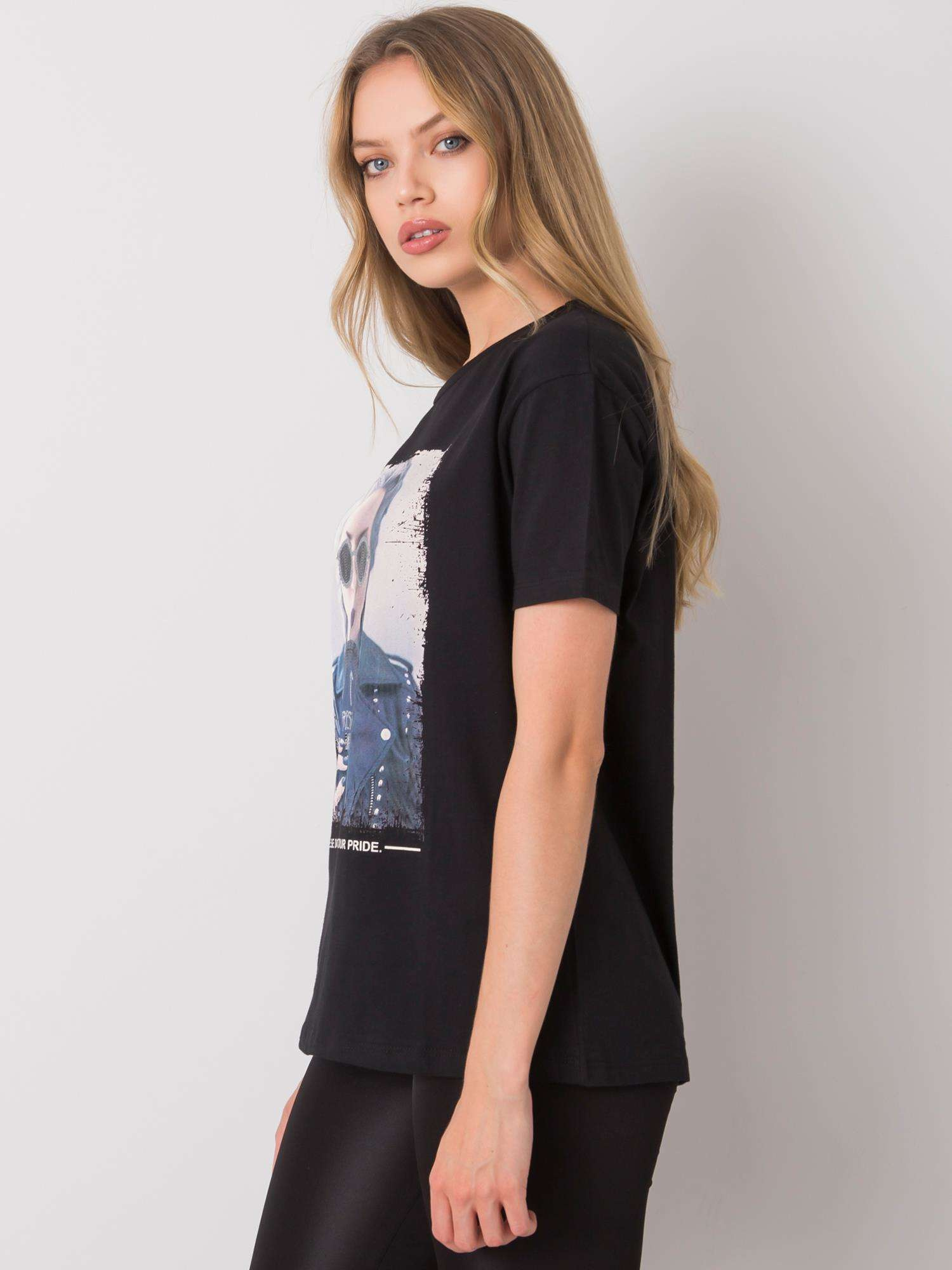 Czarny t-shirt z nadrukiem Kemmy