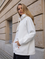 Ecru bluza kangurka oversize z geometrycznym wzorem