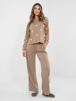 Ciemnobeżowy komplet z bluzą w serduszka RUE PARIS 