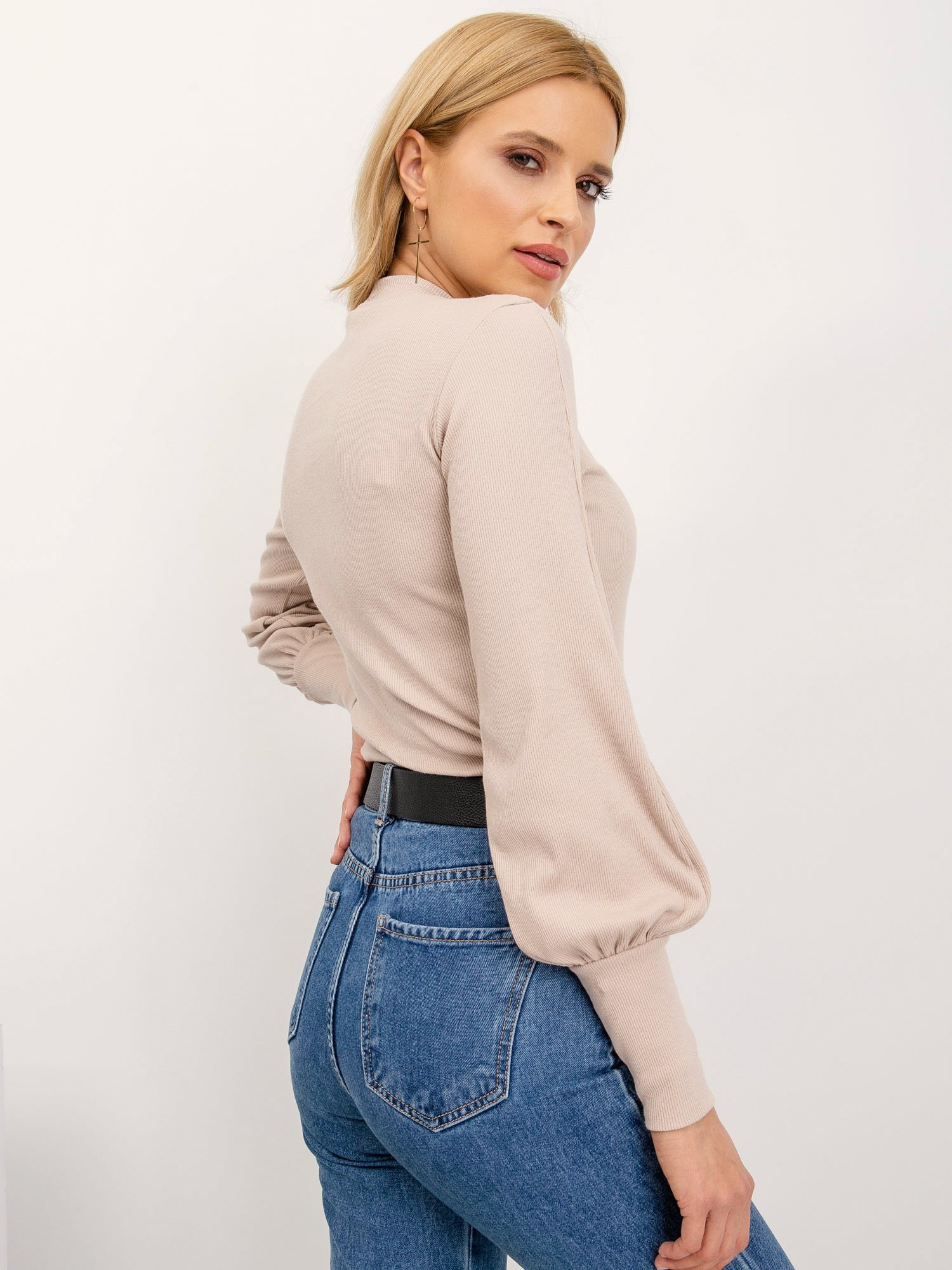 Jasnokawowa bluzka w prążek Lauren RUE PARIS 