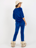 Hurt Kobaltowy komplet welurowy z dekoltem w serek 