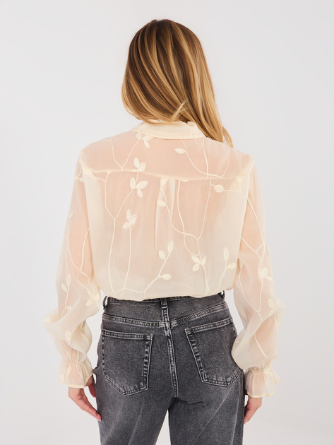 Beżowa elegancka koszula z haftem