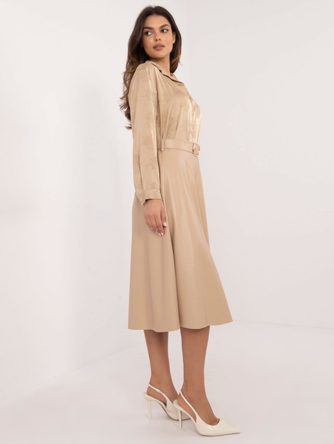 Hurt Beżowa midi spódnica z ekoskóry z paskiem