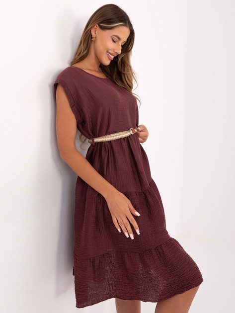 Bordowa letnia sukienka z falbaną