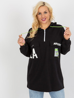 Hurtownia Czarna dłuższa bluza plus size z kieszeniami