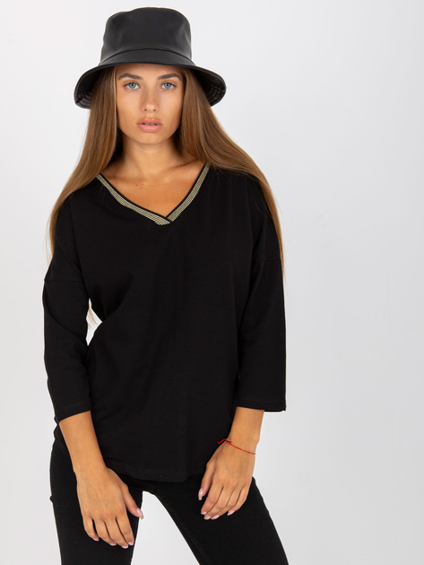 Hurtownia Czarna bluzka na co dzień z bawełny RUE PARIS