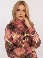 Hurt Brudnoróżowa bluza z printem i ściągaczami