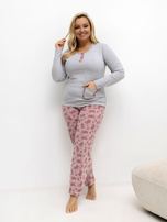 Szara piżama plus size ze spodniami w kwiaty