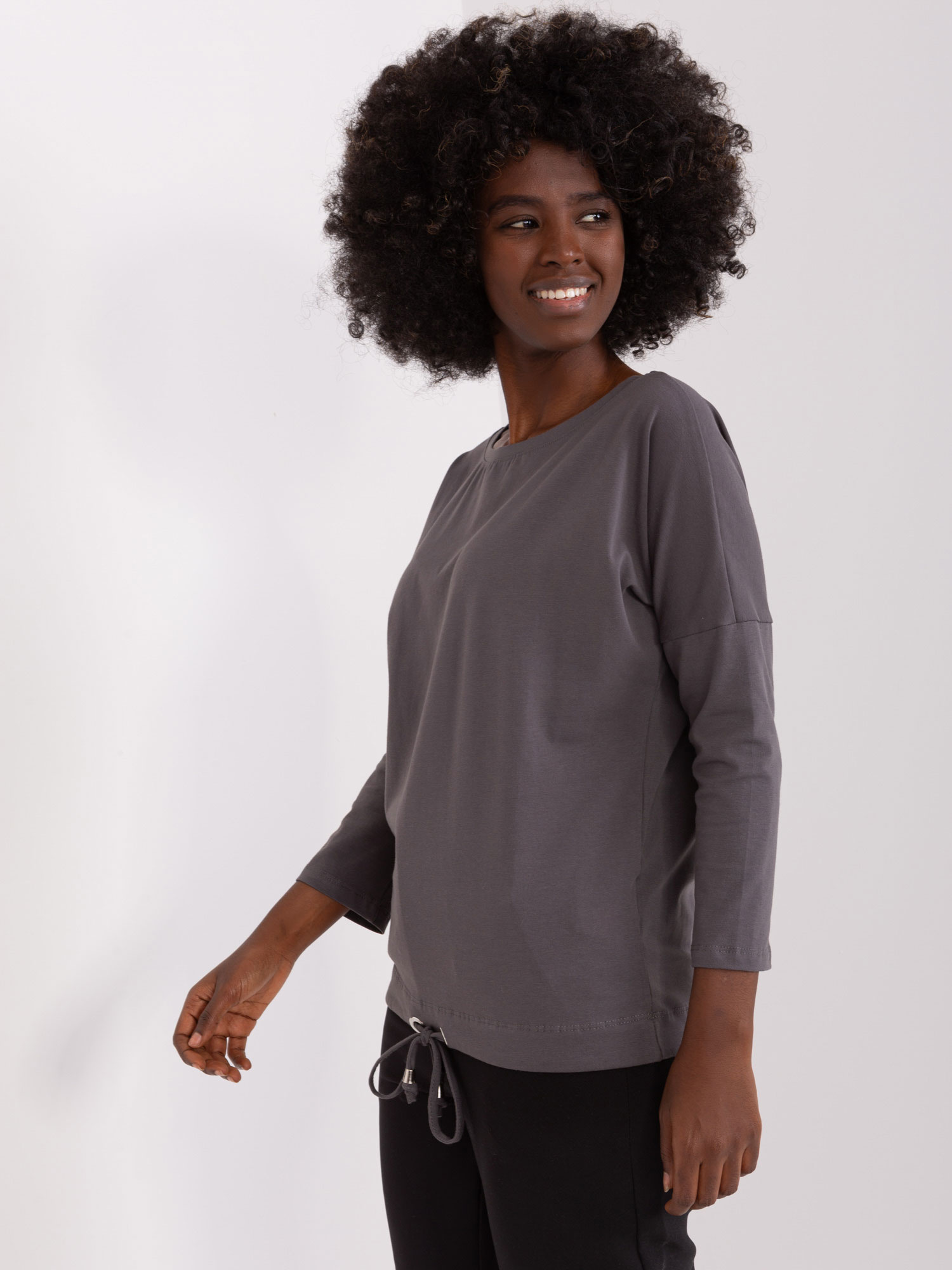 Hurt Graue Basic-Bluse mit Bündchen Fiona BASIC FEEL GOOD.