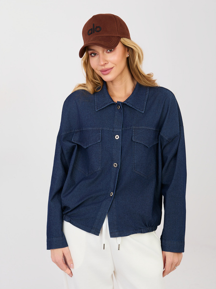 Granatowa jeansowa koszula z kieszeniami