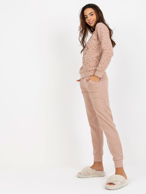 Hurtownia Beżowa ciepła piżama ze spodniami i bluzą