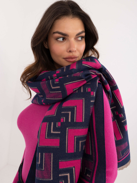 Hurt Granatowo-fuksjowy damski szal we wzory