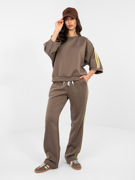 Brązowy dresowy komplet z rękawem 3/4 RUE PARIS