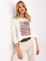 Hurt Ecru damska bluzka z nadrukiem i aplikacjami