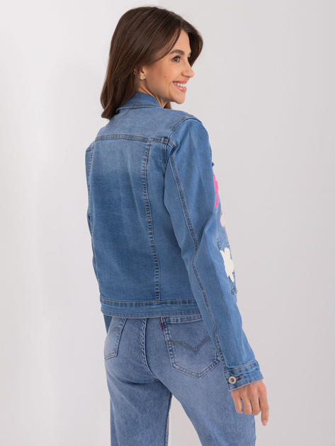 Hurt Niebieska damska kurtka jeansowa w kwiaty