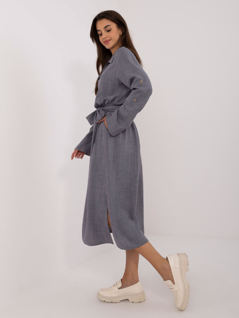 Hurtownia Ciemnoszara sukienka casualowa z rozcięciami