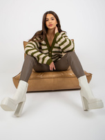 Hurt Khaki-beżowy damski sweter rozpinany z dekoltem V