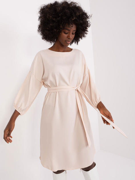 Hurt Jasnobeżowa sukienka z rękawem 3/4 RUE PARIS