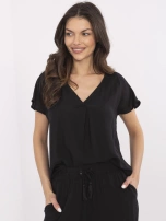 Czarna damska bluzka z dekoltem V SUBLEVEL
