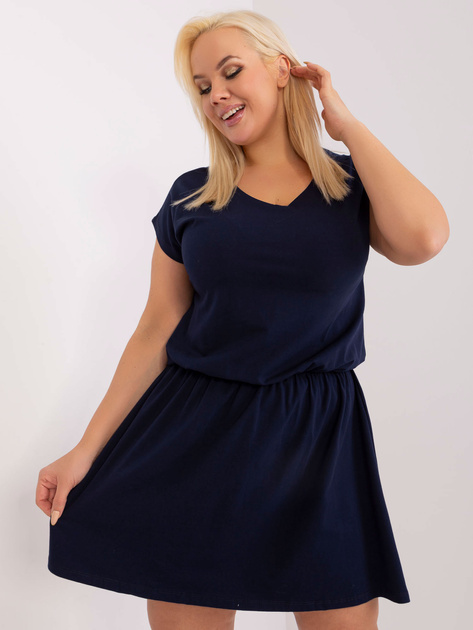 Hurt Granatowa basic sukienka plus size z gumką w pasie