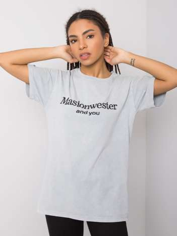 Szary t-shirt z napisem Michelle RUE PARIS
