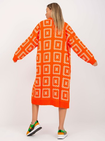Hurtownia Pomarańczowy luźny kardigan we wzory RUE PARIS