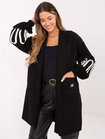 Czarny damski kardigan z napisami na rękawach