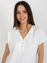 Hurt Ecru cotton basic blouse with V-neck.