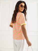 Fluo różowo-żółty t-shirt oversize w paski RUE PARIS 