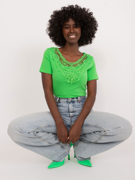 Hurt Jasnozielona bluzka z koronką i cyrkoniami