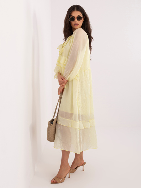 Maślana żółta długa sukienka z żabotem