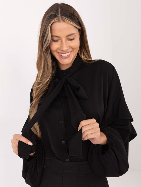 Czarna rozpinana koszula z bufiastym rękawem