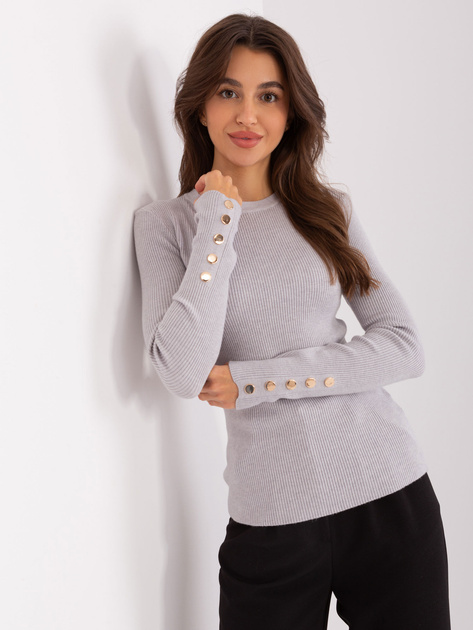 Hurt Szary sweter klasyczny z guzikami przy rękawach