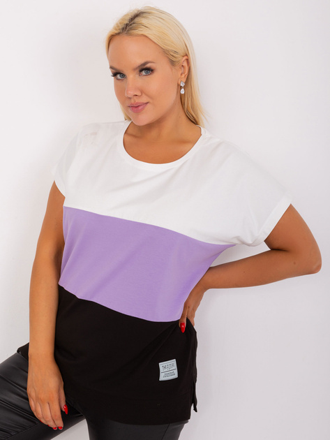 Hurt Ecru-czarna bluzka basic plus size z krótkim rękawem