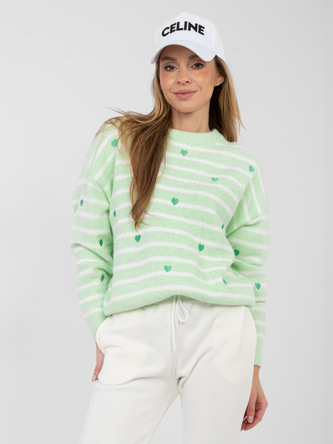 Jasnozielony damski sweter w serduszka