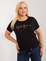 Hurtownia Czarna bawełniana bluzka plus size z nadrukiem
