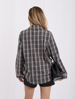 Graphite flannel shirt with a shiny application.