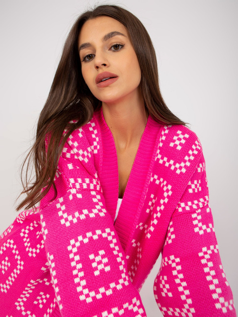 Hurtownia Fluo różowy wzorzysty kardigan bez zapięcia RUE PARIS