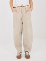 Jasnobeżowe sztruksowe spodnie carrot RUE PARIS 