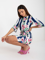 Hurt Biało-ciemnoniebieska sukienka koktajlowa w kwiaty 